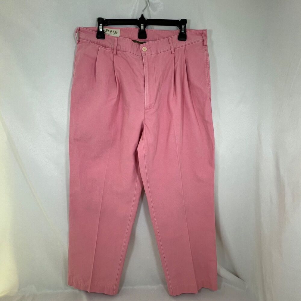 Orvis Mens Pink Pleated Chino Pants Twill Trouser Pastel Preppy Golf Size 36